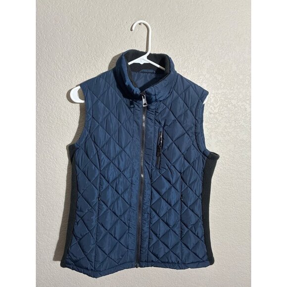 Andrew Marc Vest Womens Quilted Blue Vest Black Side Panels & Zip Pockets size S - Picture 1 of 10